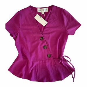 New Nordstrom Hiatus Women’s Pink Genuine Wrap Peplum Style Top Small